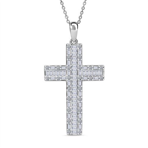 LUXURIANT SGL zertifizierter SI-GH Labor Diamant Kreuz Anhänger mit 50cm Kette, 925 Silber rhodiniert - 1 ct. image number 0