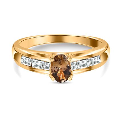 AA Nat&uuml;rlicher goldener Tansanit, wei&szlig;er Zirkon Ring, 925 Silber Gelbgold Vermeil (Gr&ouml;&szlig;e 20.00) ca. 1.03 ct