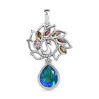 Paraiba Pfau Triplette Quarz, mehrfarbiger -Turmalin Anhänger, 925 Silber platiniert ca. 3.01 ct