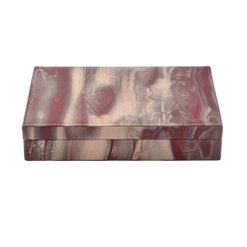 Ringkoffer mit 8 Kettenhaken und Taschen, Marmoriert, 29x19x6 cm, Creme weinrot image number 0