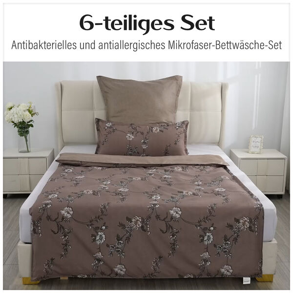 6-teiliges Set: antibakterielle, antiallergische Mikrofaser-Bettw&auml;sche, Herbst-Karamell image number 10