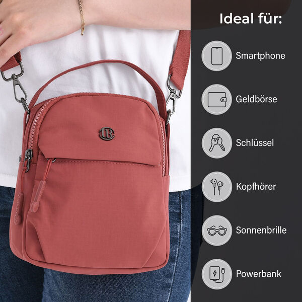 Nylon Crossbody Tasche in Ziegelrot mit Reißverschluss image number 4