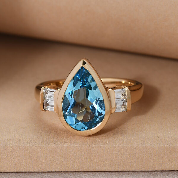 Schweizer Blautopas und Zirkon Ring 925 Silber vergoldet  ca. 3,90 ct image number 2