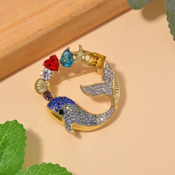 Mehrfarbiger Kristall Brosche Std Gelb image number 2