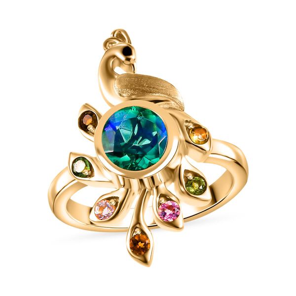 Pfau Quarz Triplette, Mehrfarbig-Turmalin Ring 925 Silber 750 Gelbgold Vermeil (Gr&ouml;&szlig;e 17.00) ca. 1,71 ct image number 3