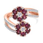 D'Joy Aura der Kaiserin Natürlicher Rhodolith Granat, Weißer Zirkon Ring 925 Silber 750 Roségold Vermeil (Größe 17.00) ca. 2.75 ct