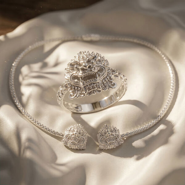 D'Joy Royal Bali Ring und 45cm Halskette im Pixiu-Design, 925 Silber image number 1