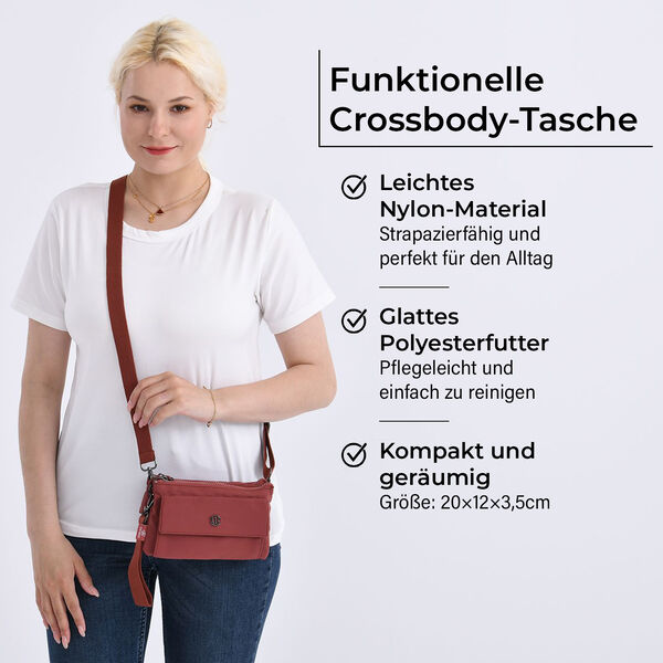 Crossbody Tasche, 20x12x3,5cm,  Ziegelrot image number 2