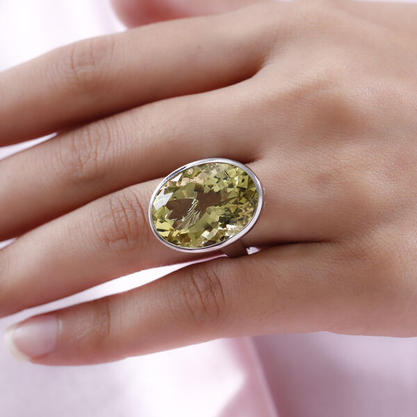 Ouro Verde-Quarz und wei&szlig;er Zirkon-Ring, 925 Silber platiniert  ca. 22,66 ct image number 3