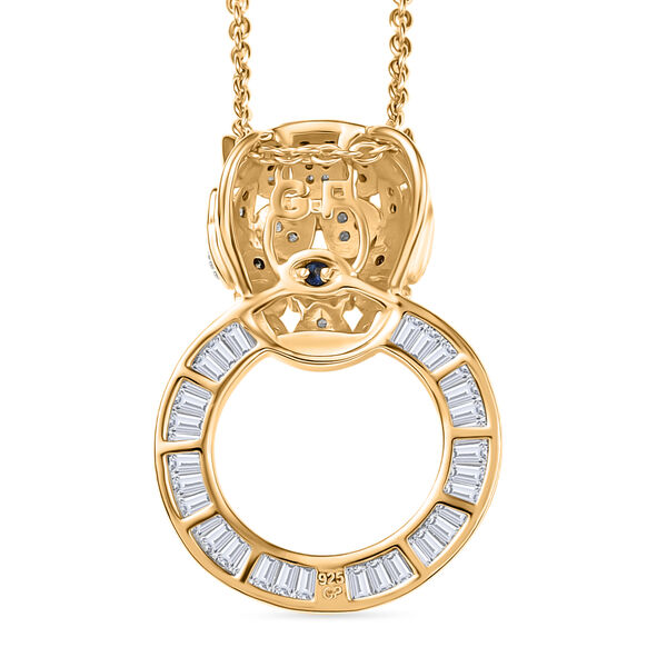 GP Trifono Kollektion- Panther weißer und grüner Diamant und Kanchanaburi blauer Saphir Anhänger mit 45cm Kette, 925 Silber 750 Gelbgold Vermeil - 0.99 ct. image number 6