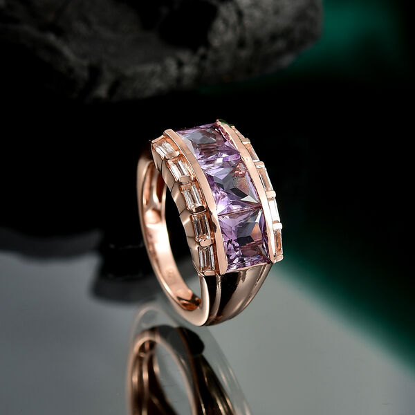 Zeitlose Art Kollektion - AA Rose De France Amethyst, Weißer Zirkon Ring 925 Silber 750 rosévergoldet (Größe 19.00) ca. 3.58 ct image number 2