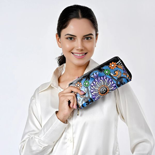 Handbemalte Leder Geldb&ouml;rse RFID, Schwarz, 22.8 x 2.5 x 12.7 cm image number 3