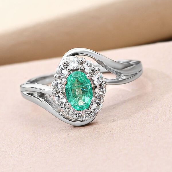 AAA Kagem sambischer Smaragd und wei&szlig;er Zirkon-Ring - 0,93 ct. image number 2