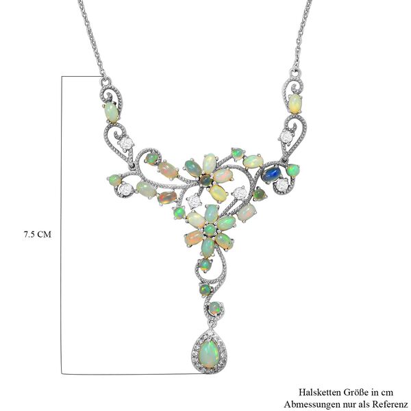 Nat&uuml;rliches, &auml;thiopisches Welo Opal und wei&szlig;es Zirkon-Collier, ca. 45 cm, 925 Silber platiniert ca. 5.91 ct image number 6