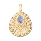 Regenbogen Mondstein, Weißer Zirkon Anhänger Messing E-Überzug Gelb Gold ca. 1,98 ct.