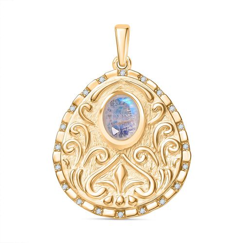 Regenbogen Mondstein, Weißer Zirkon Anhänger Messing ca. 1,98 ct. image number 0