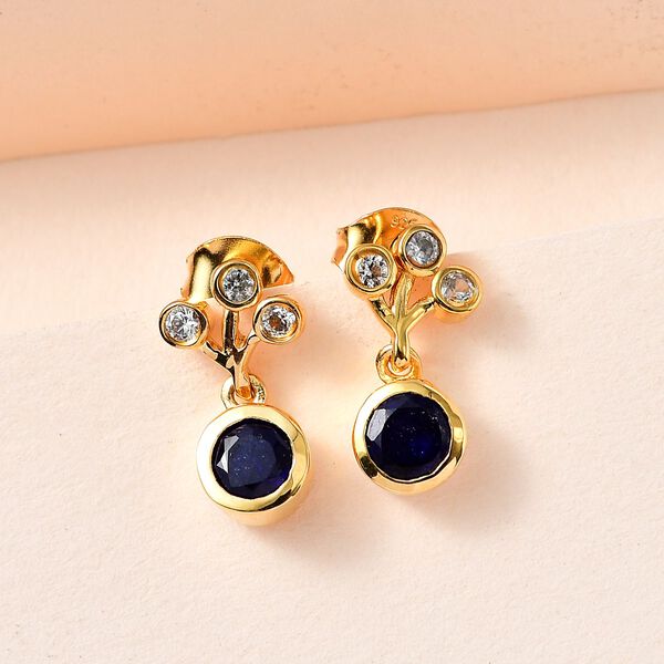 Masoala Saphir (Fissure gef&uuml;llt), wei&szlig;er Zirkon Ohrringe, 925 Silber Gelbgold Vermeil ca. 1.75 ct image number 2