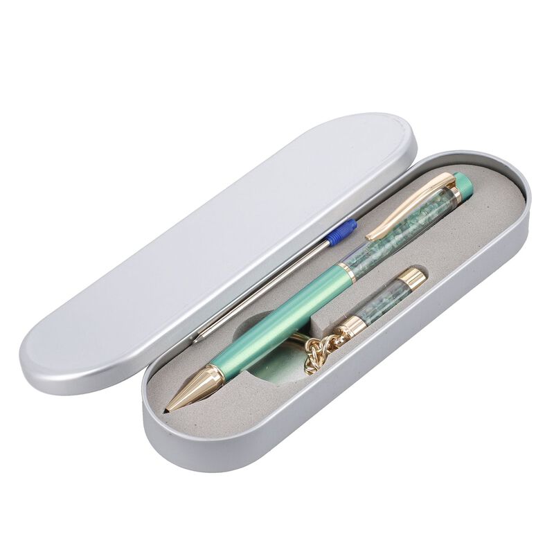 Premium Kollektion - Echter Smaragd-Kugelschreiber mit extra Mine und Schlüsselanhänger image number 0