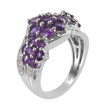Lusaka Amethyst und Zirkon Ring 925 Silber Platin-&Uuml;berzug