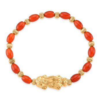 Roter Achat Pixiu Armband, flexibel (ca. 18 - 19 cm), gelb vergoldet ca. 35.00 ct