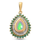 Natürlicher, äthiopischer Opal und Smaragd-Anhänger, 925 Silber vergoldet ca. 1,52 ct