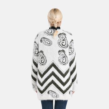 Gemusterter Cardigan mit Taschen, Einheitsgr&ouml;&szlig;e, Paisley-Muster, Tiefgr&uuml;n