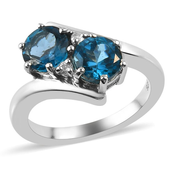 London Blautopas und Zirkon Ring 925 Silber Platin-Überzug image number 4