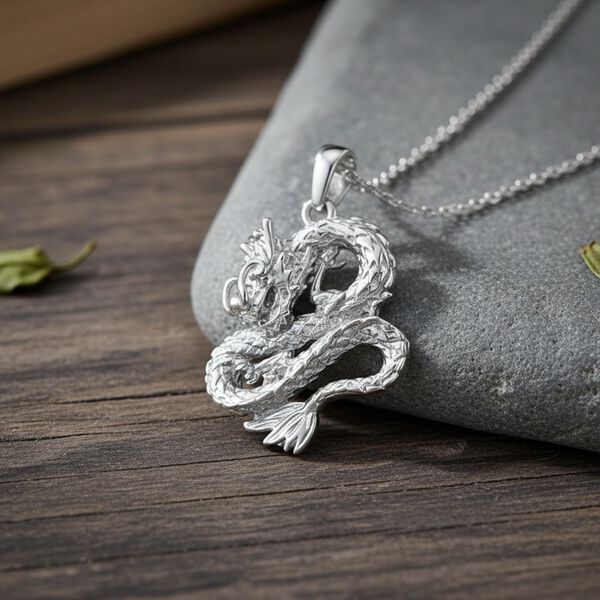 Drachen-Anh&auml;nger mit 44,5+5cm Kette in Silberton image number 2