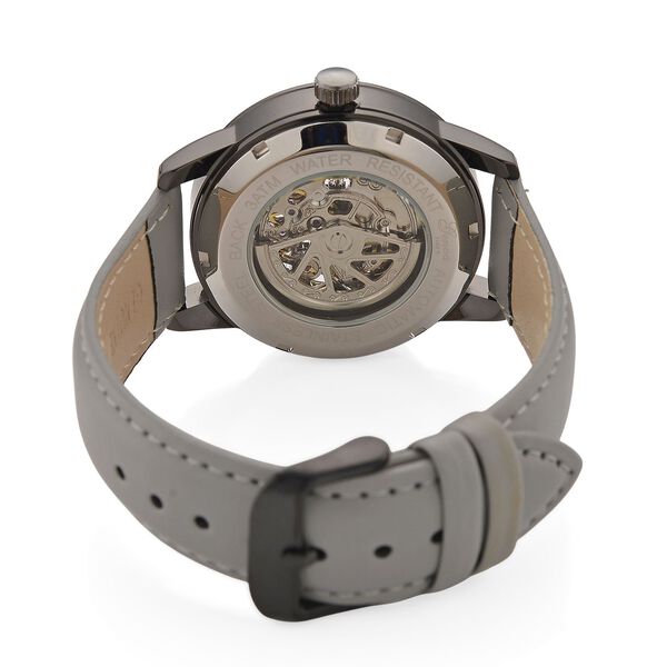 GENOA TIME V2 Automatikuhr mit mechanischem Automatikwerk, Zifferblatt Grau mit Sonnenschliff und offenem Design, Grau Lederarmband 3 ATM wasserdicht image number 6