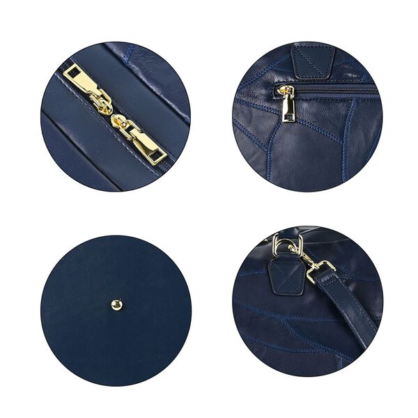 Stylische Patchwork-Reisetasche aus Schafsleder, blau  image number 6