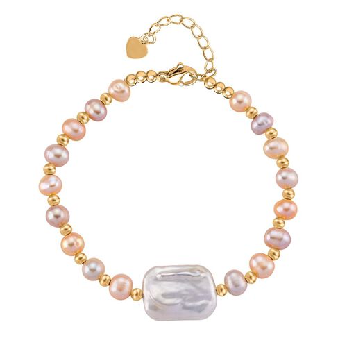 Weiße Keshi Perle, Mehrfarbige Süßwasser Perle Armband, Flexibles, Messing Standard image number 0
