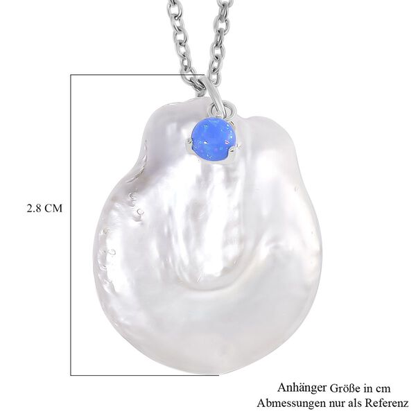 Wei&szlig;e Keshi Perle, Blauer Opal Schmuckset Messing und Edelstahl image number 6