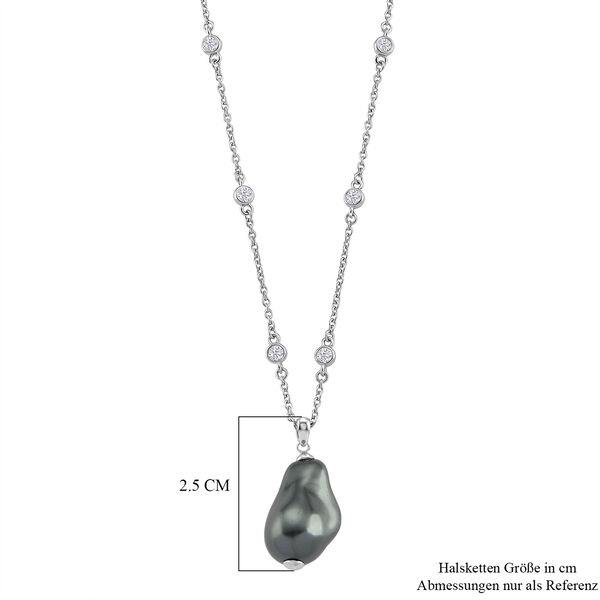 EverTrue wei&szlig;e Zirkonia und gr&uuml;ne Muschelkernperle 50cm Halskette image number 5