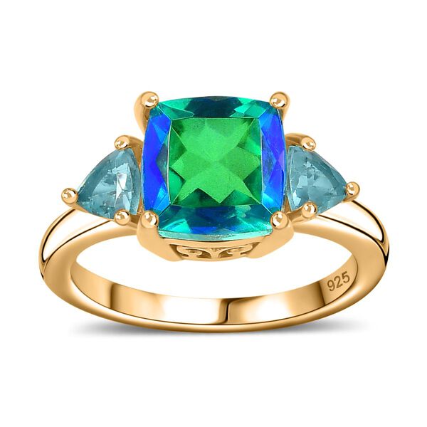 Pfau Quarz Triplette, Blauer Apatit Ring 925 Silber vergoldet (Größe 16.00) ca. 3,17 ct image number 4