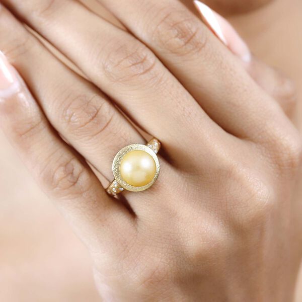 AA goldener Südseeperlen- und Moissanit-Ring - 7,95 ct. image number 3