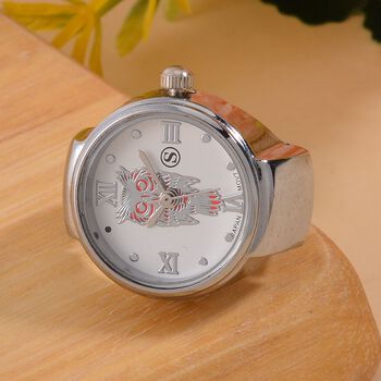 STRADA - Japanisches Uhrwerk, flexibles Ring-Uhr, Reiner Edelstahl, Rot