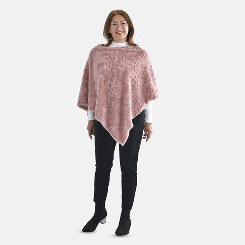 Kunstfell Poncho mit Blattmuster, Rosa image number 0