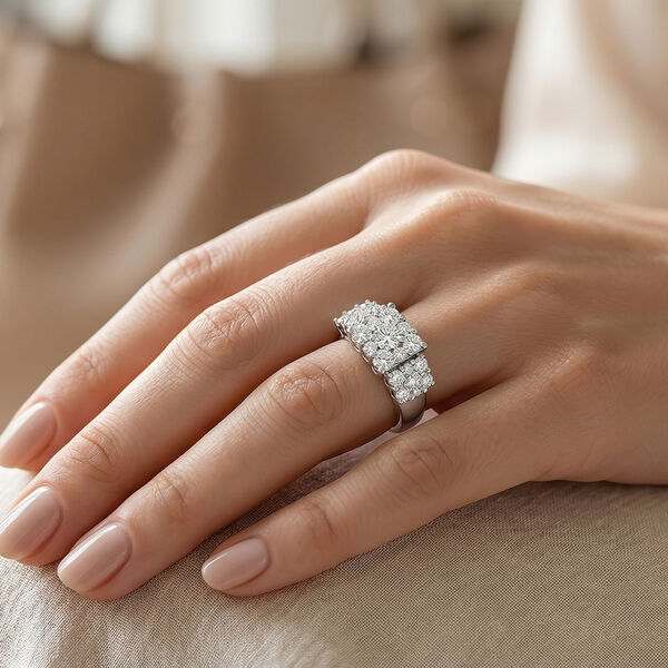 LUSTRO STELLA Hergestellt mit ZIRKONIA Cluster-Ring 925 Silber Platin-&Uuml;berzug image number 3