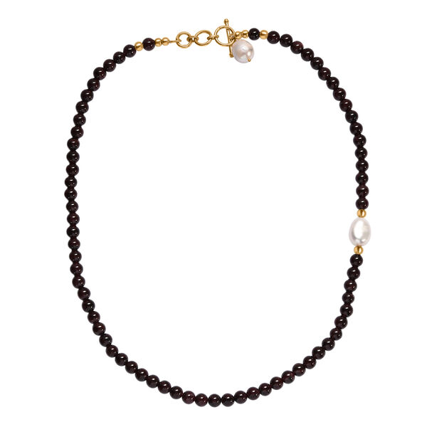 Rote Granat-Perlen und weiße Barockperle Halskette, 45 cm image number 4