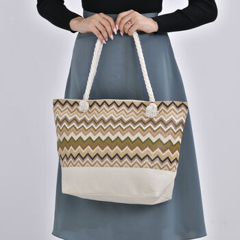 Jacquard Handtasche aus Jute mit Zig-Zag Muster, kaffeefarben