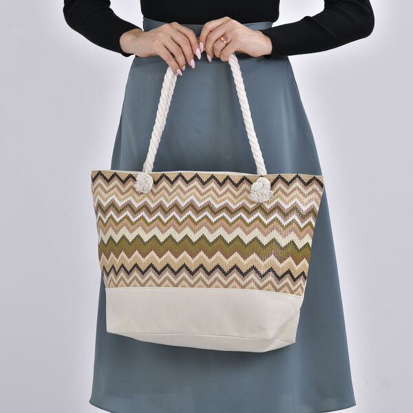 Jacquard Handtasche aus Jute mit Zig-Zag Muster, kaffeefarben image number 3