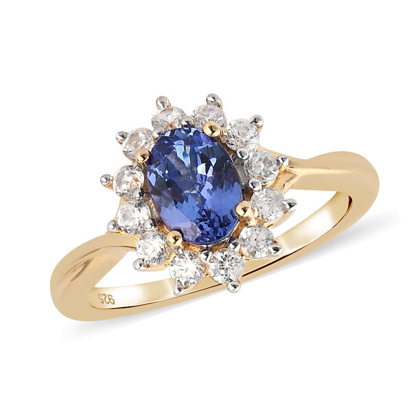 Tansanit und Zirkon Halo Ring 925 Silber Gelbgold Vermeil image number 4