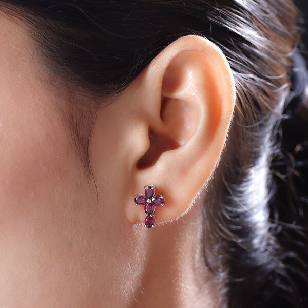 Rhodolith Granat-Ohrringe, 925 Silber platiniert ca. 2,47 ct image number 2