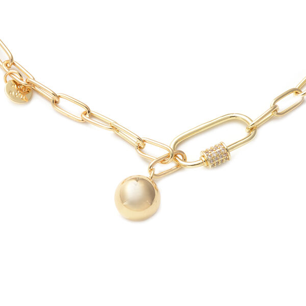 Kunststoff-Perlen- und weiße Kristall-Halskette, ca. 52 cm, goldfarben image number 2