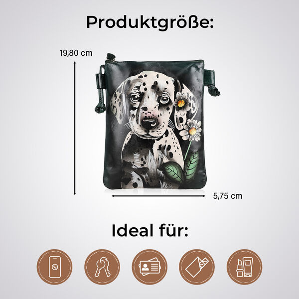 VIVID by SUKRITI Handbemalte Umhängetasche aus echtem Leder, Schwarz, 15,75x19,80cm, Hund image number 5