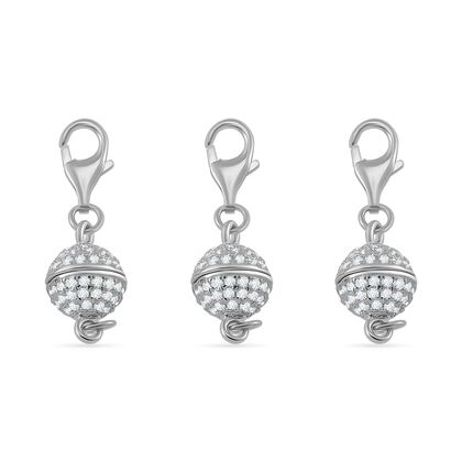 3er Set Wei&szlig;er Zirkonia Magnetschlie&szlig;e 925 Silber rhodiniert