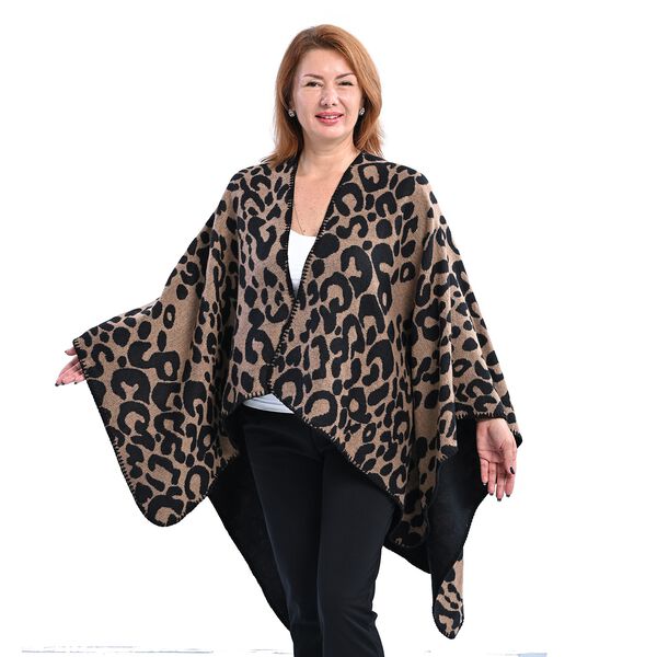 TAMSY Strick Kimono, Leoprardenmuster, Einheitsgr&ouml;&szlig;e Braun und Schwarz image number 2