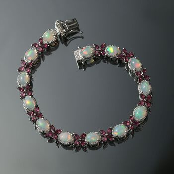 Petals of Dawn - D joy Nat&uuml;rlicher, &auml;thiopischer Welo Opal, Rhodolith Granat Armband ca. 19 cm 925 Silber rhodiniert ca. 12,53 ct.