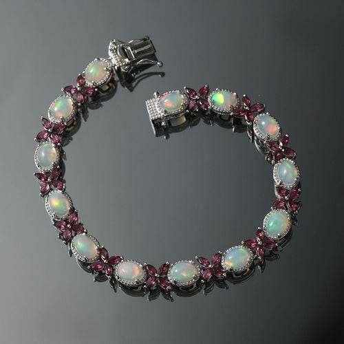 Petals of Dawn - D joy Natürlicher, äthiopischer Welo Opal, Rhodolith Granat Armband ca. 19 cm 925 Silber rhodiniert ca. 12,53 ct. image number 1