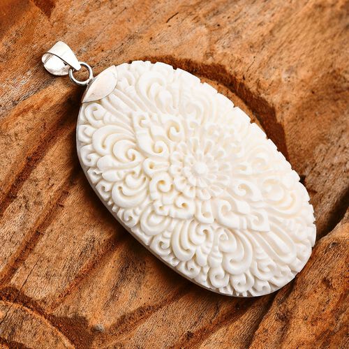 Royal Bali - Ox Bone Blumenmotiv Anhänger 925 Silber ca. 62.70 ct image number 1
